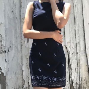 Vintage CITY TRANGLES Navy Blue Square Neck Dress